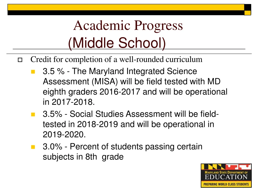 academic progress middle school credit