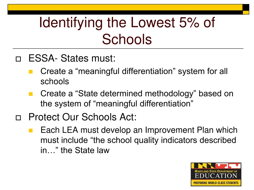 identifying the lowest 5 of schools