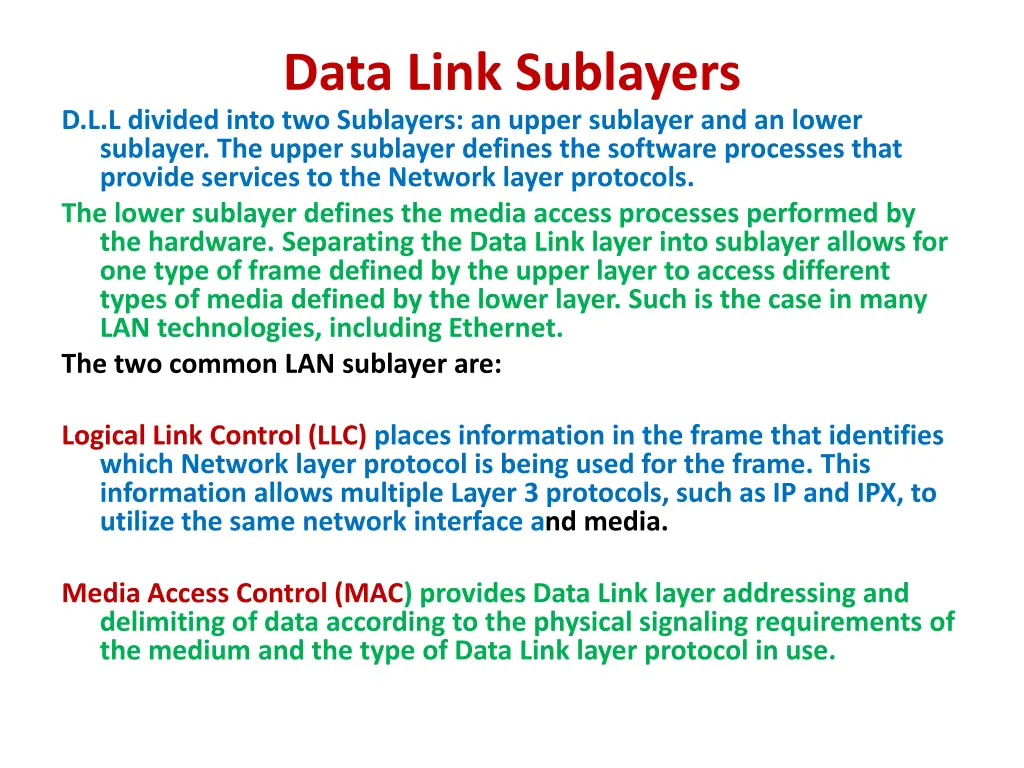 data link sublayers d l l divided into