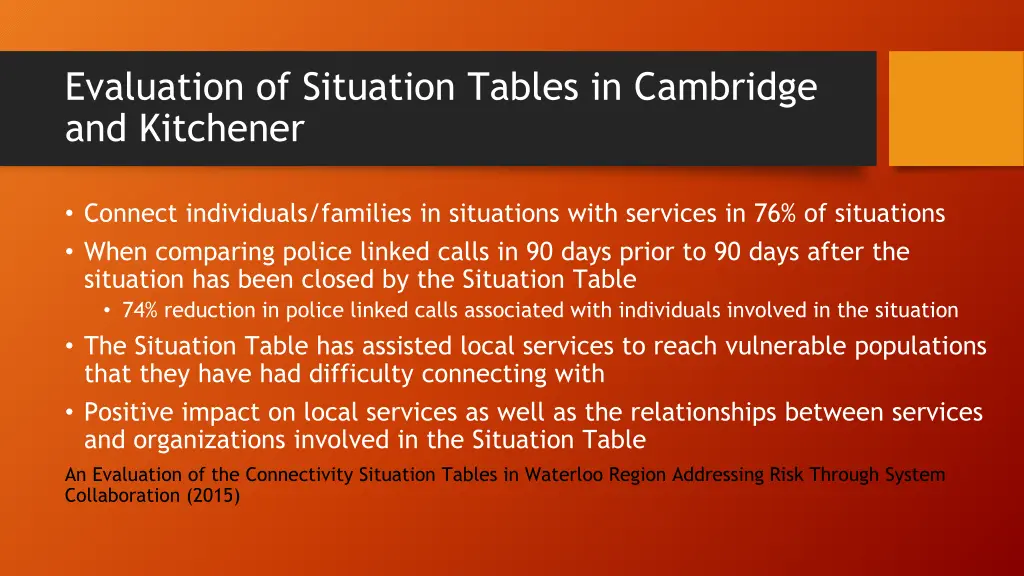 evaluation of situation tables in cambridge 1