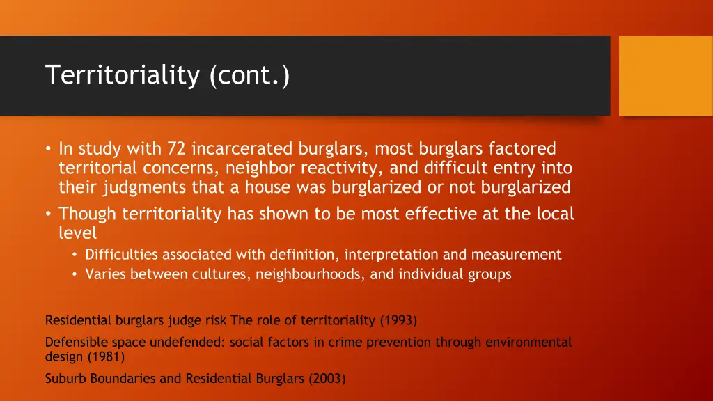 territoriality cont