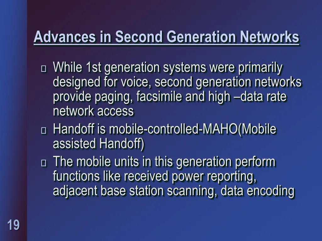 advances in second generation networks