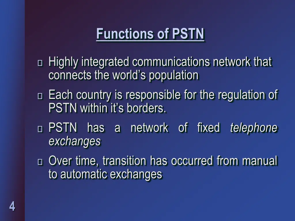 functions of pstn