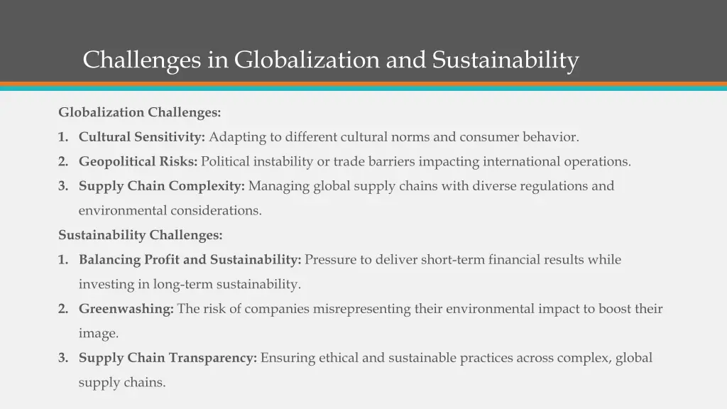 challenges in globalization and sustainability