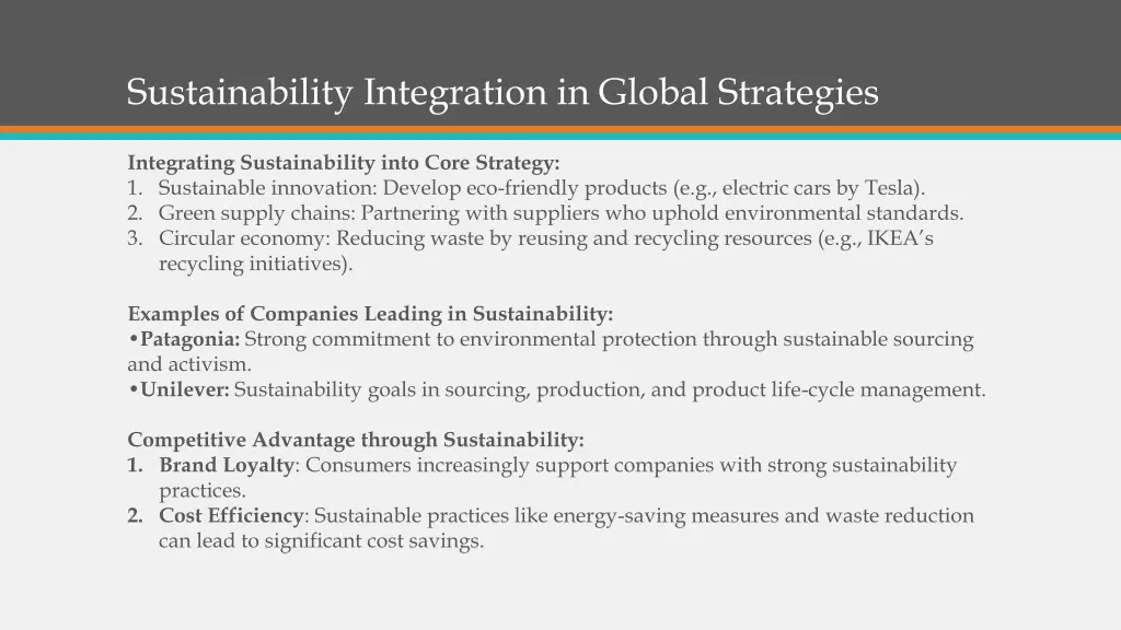sustainability integration in global strategies