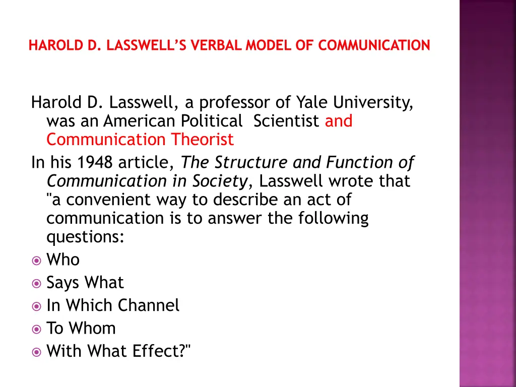 harold d lasswell s verbal model of communication