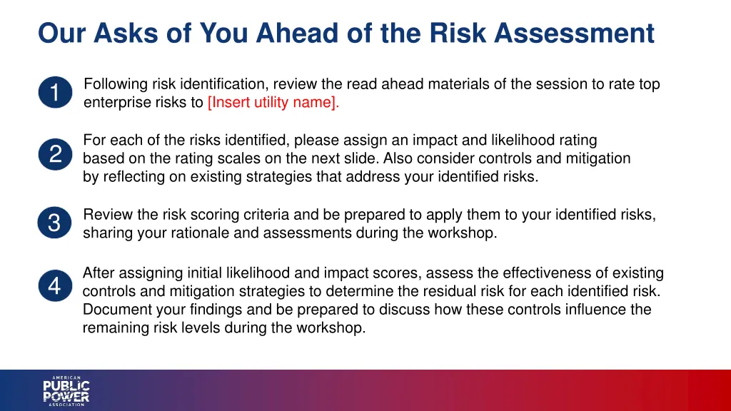 our asks of you ahead of the risk assessment