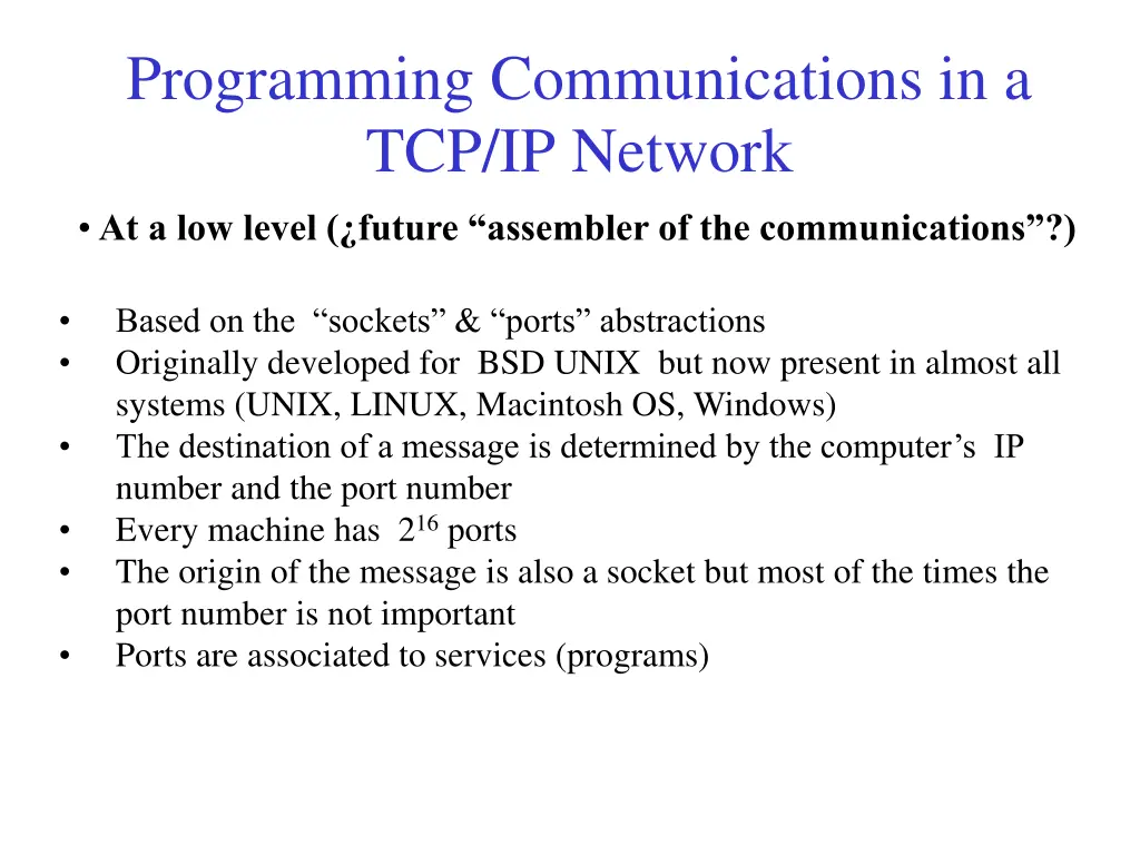 programming communications in a tcp ip network