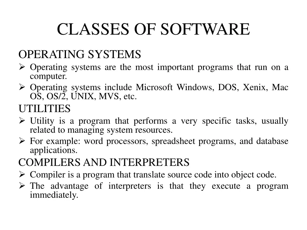 classes of software