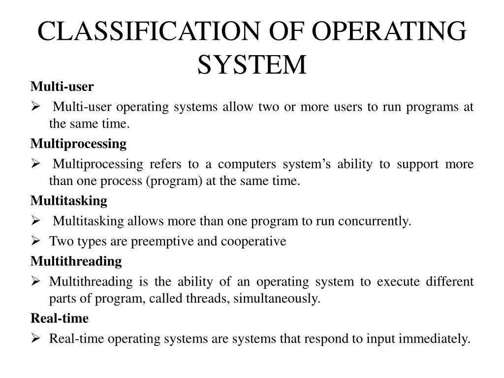 classification of operating system multi user