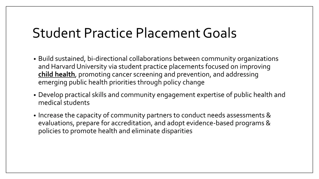 student practice placement goals