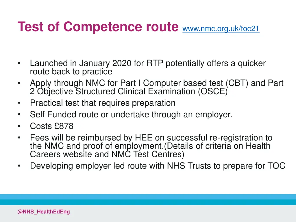 test of competence route www nmc org uk toc21