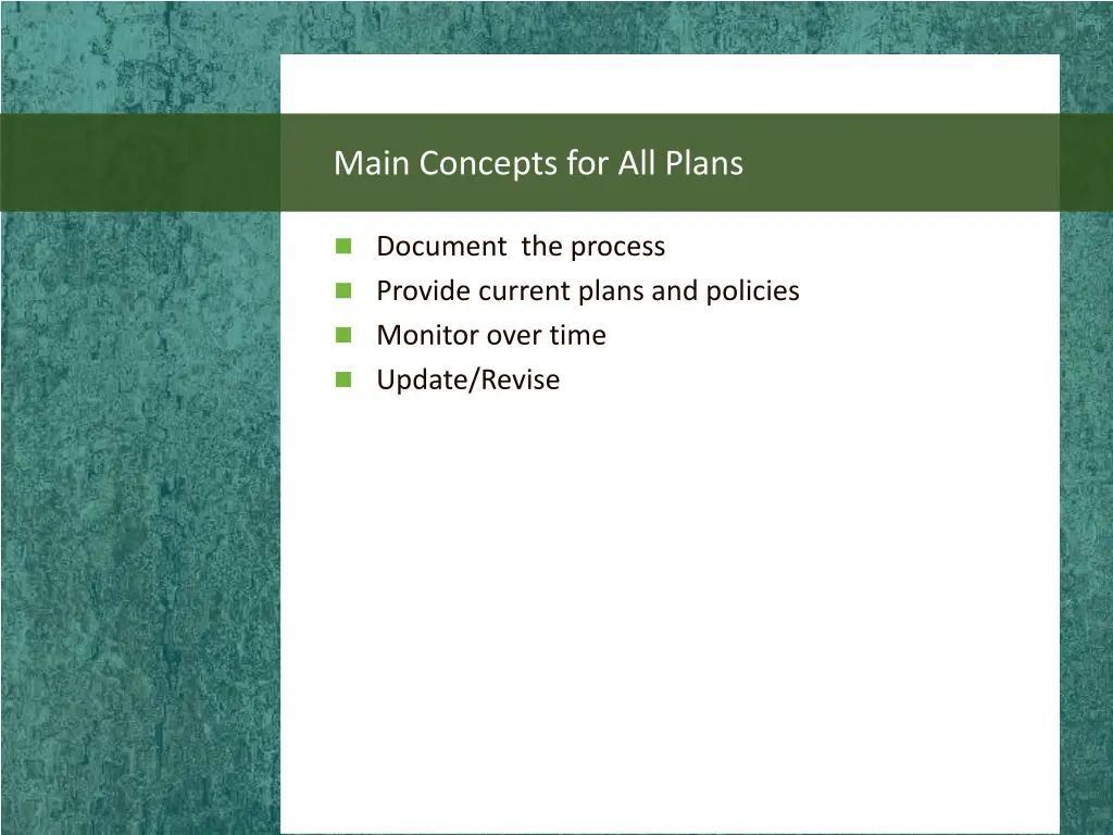 main concepts for all plans