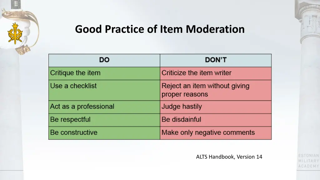 good practice of item moderation