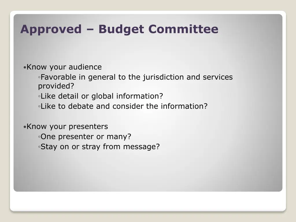 approved budget committee