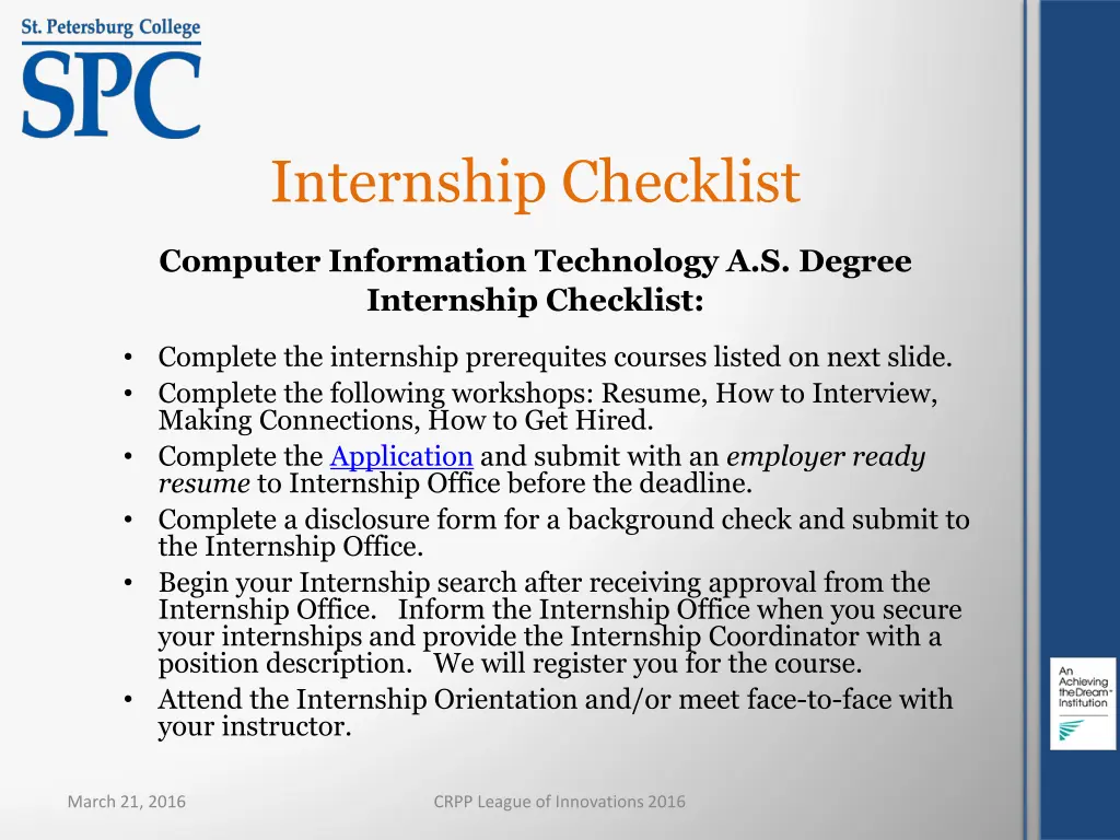 internship checklist