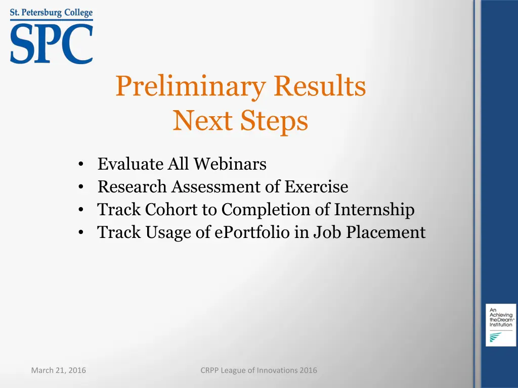 preliminary results next steps