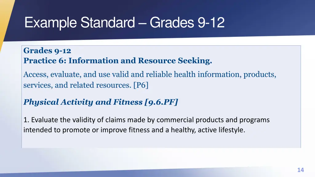 example standard grades 9 12