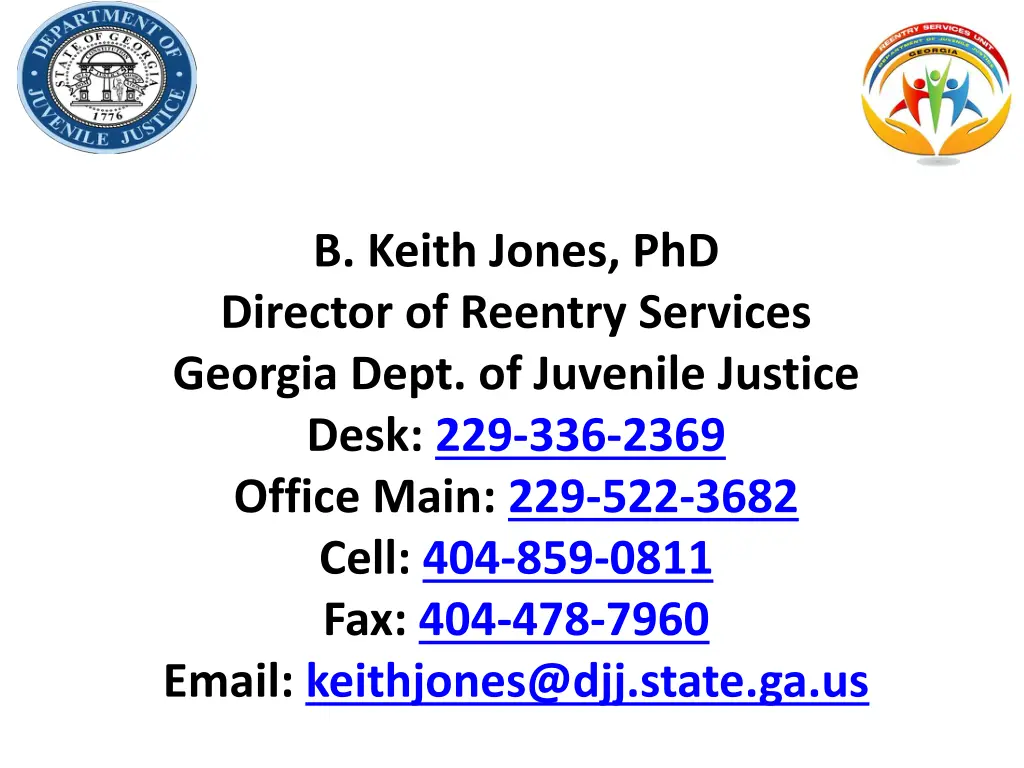 b keith jones phd director of reentry services