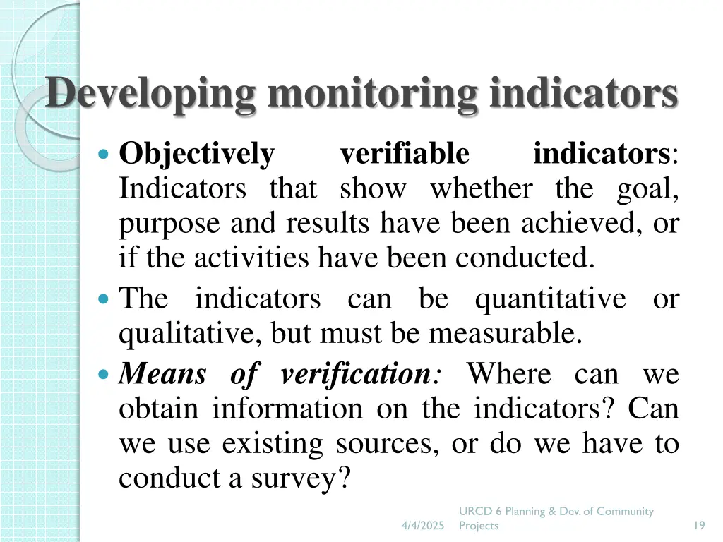 developing monitoring indicators