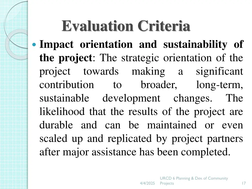 evaluation criteria impact orientation