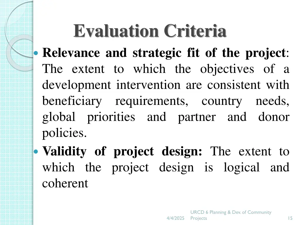 evaluation criteria relevance and strategic