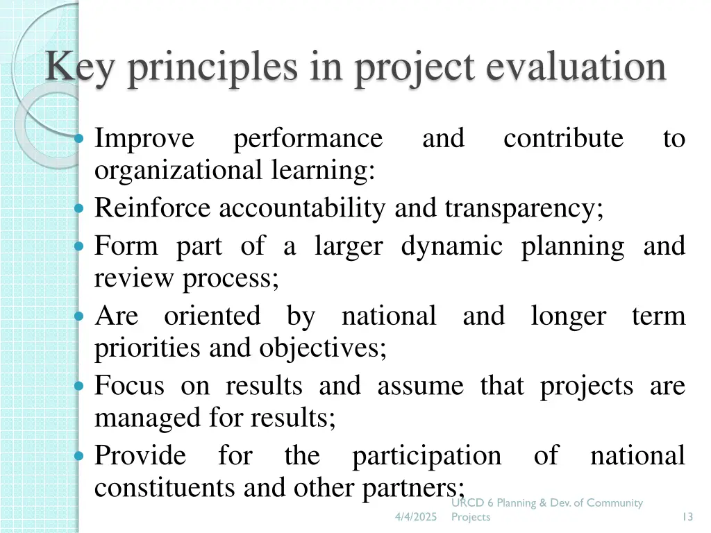 key principles in project evaluation