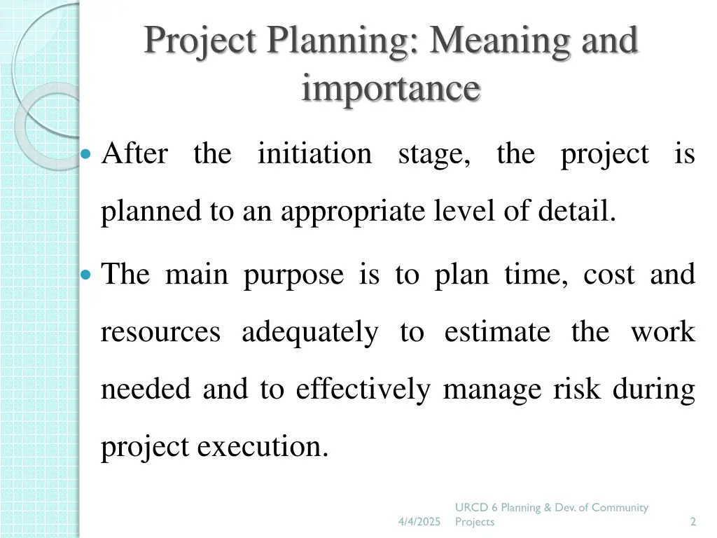 project planning meaning and importance
