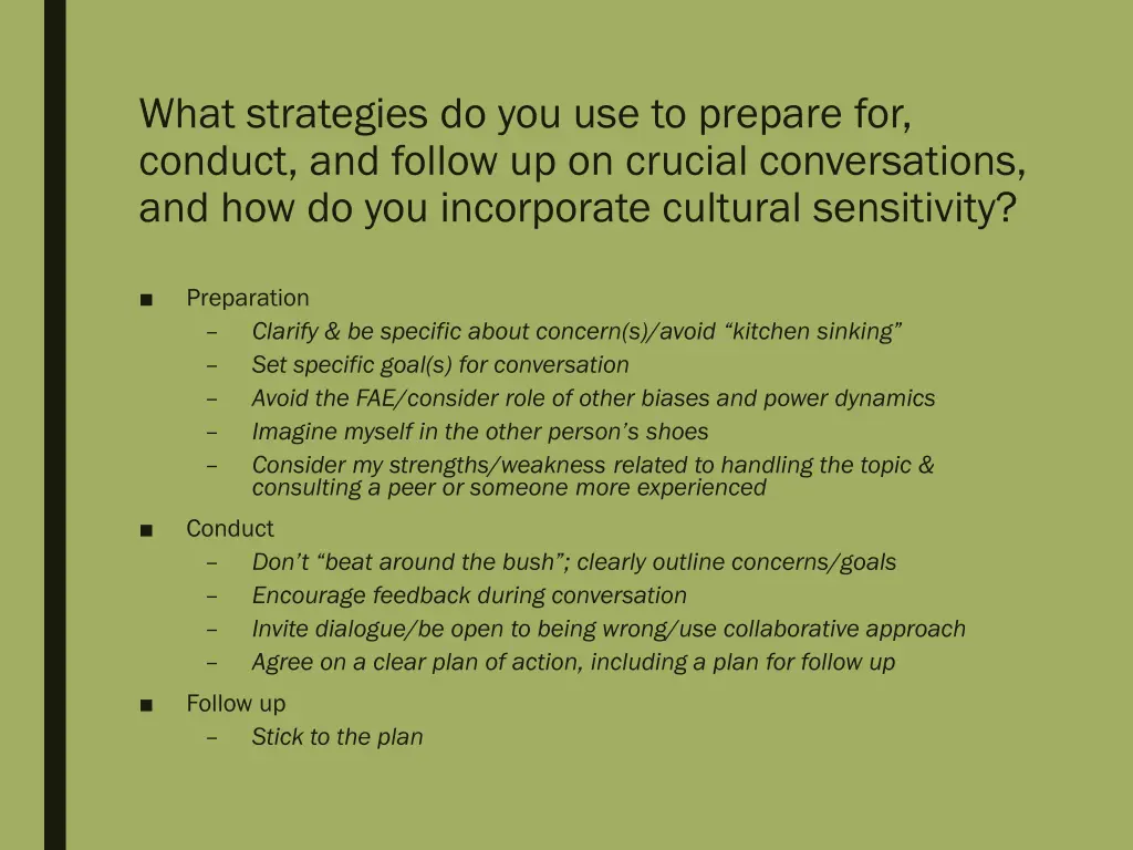 what strategies do you use to prepare for conduct 2