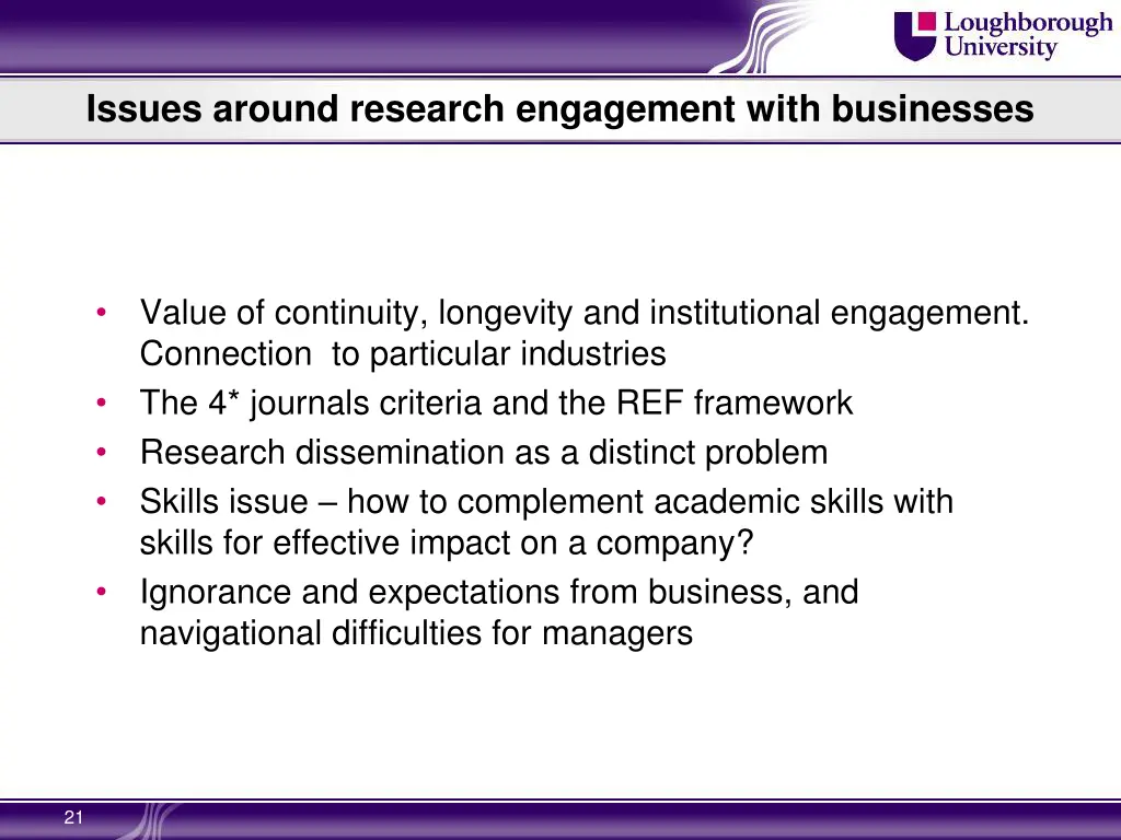 issues around research engagement with businesses