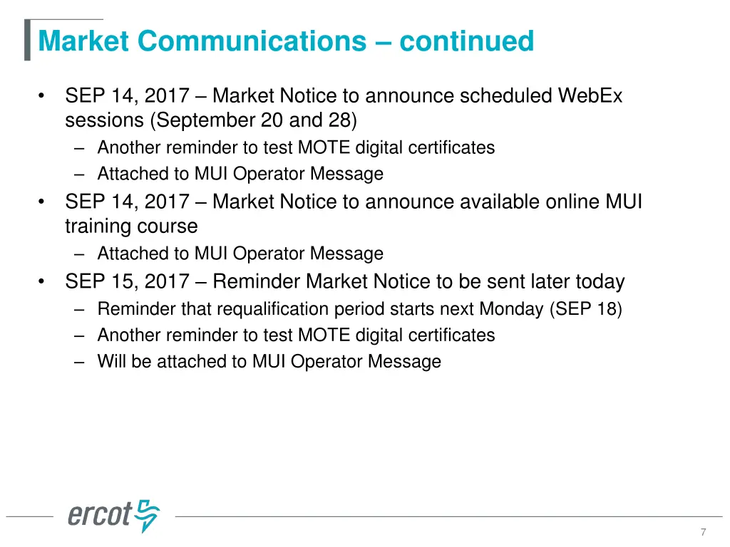 market communications continued