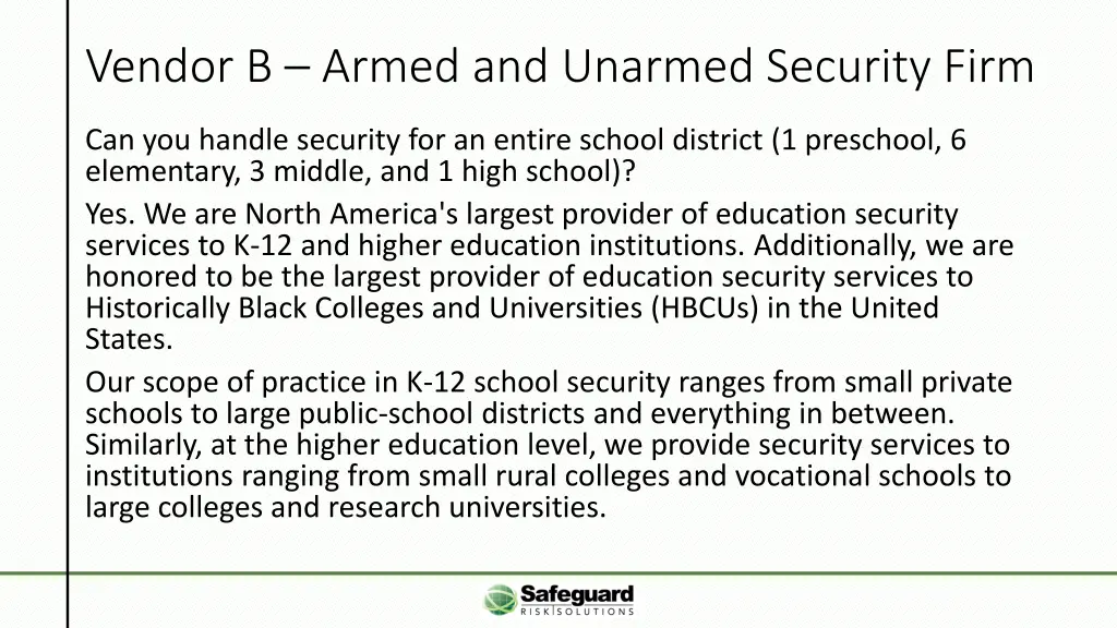 vendor b armed and unarmed security firm