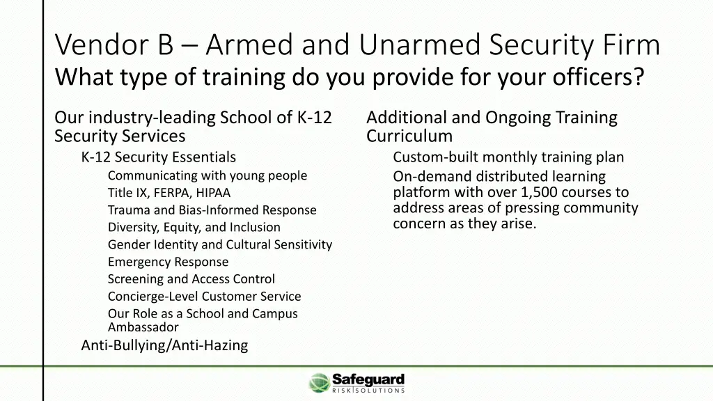 vendor b armed and unarmed security firm what