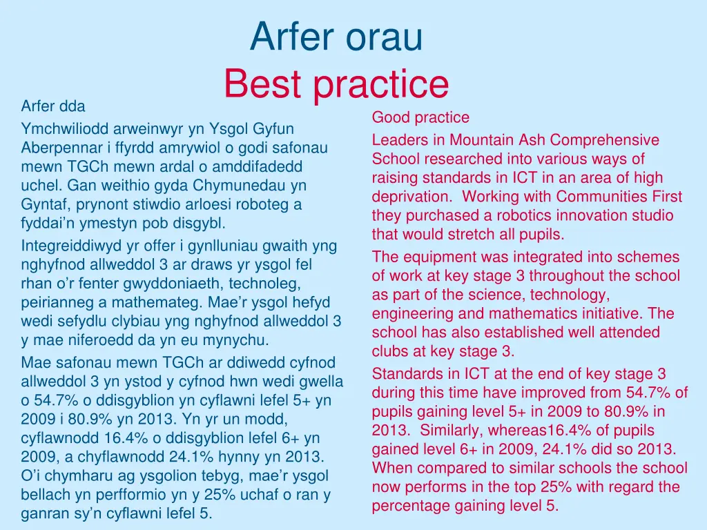 arfer orau best practice