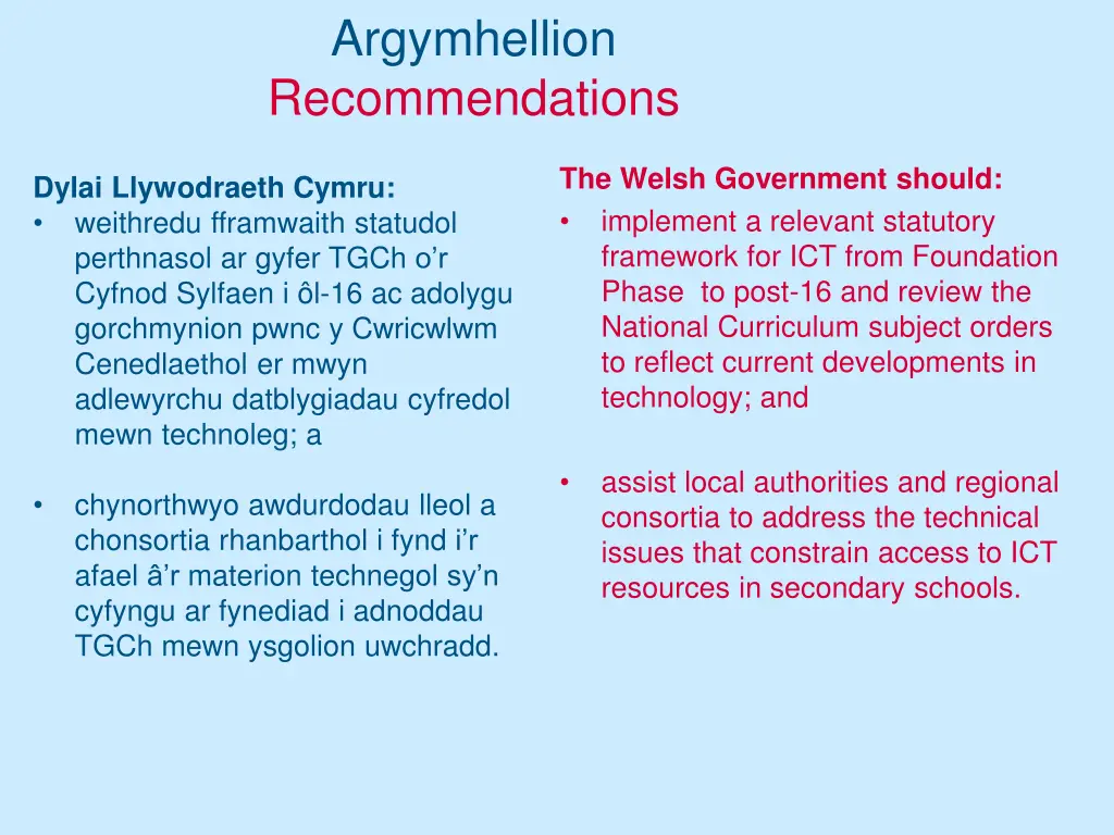 argymhellion recommendations 1