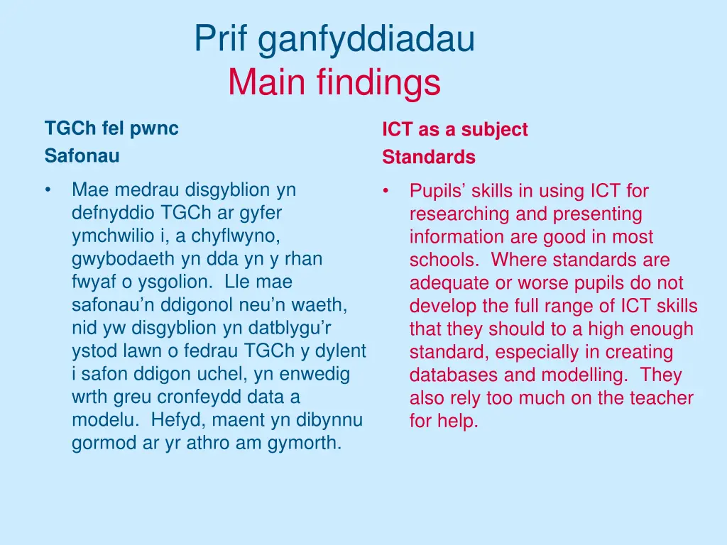prif ganfyddiadau main findings 1
