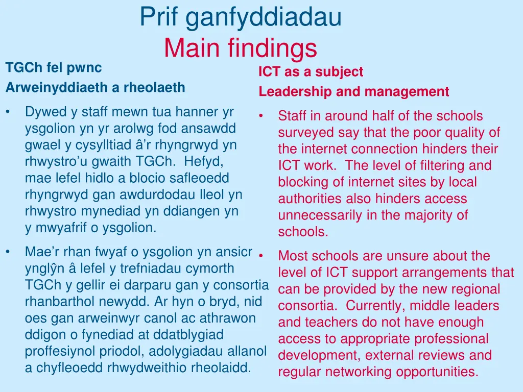 prif ganfyddiadau main findings 10
