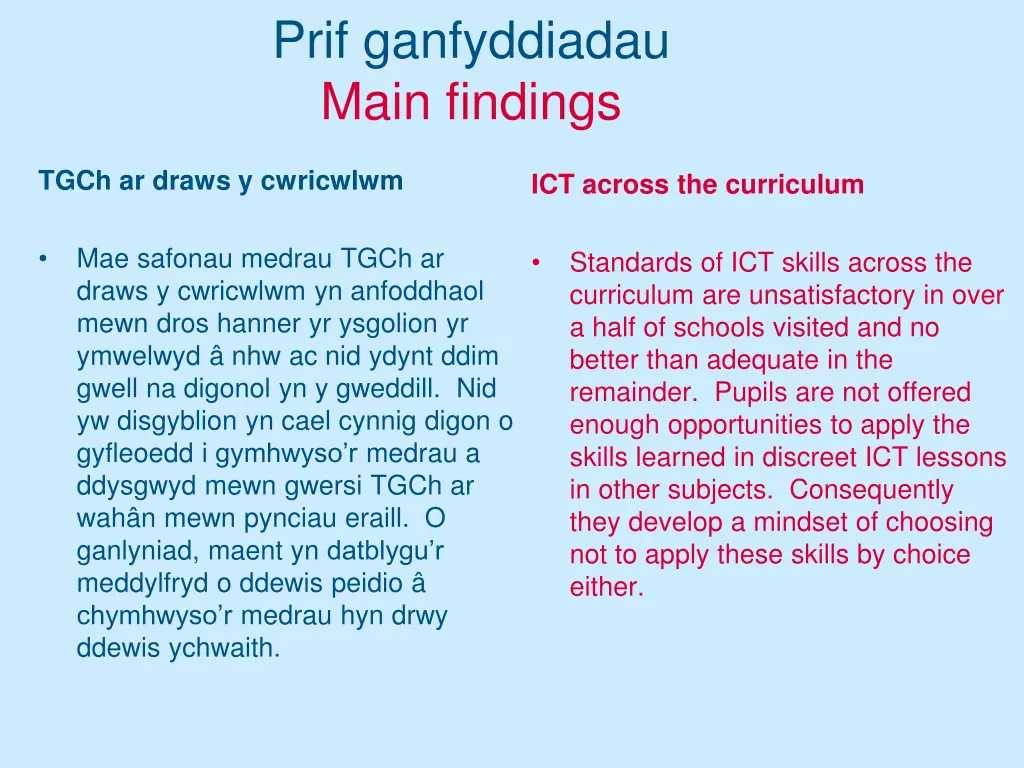 prif ganfyddiadau main findings 11