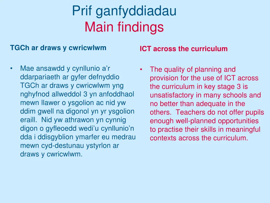 prif ganfyddiadau main findings 12