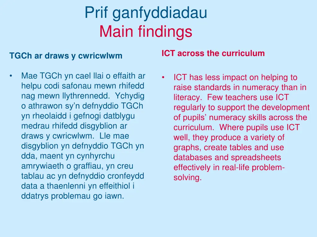 prif ganfyddiadau main findings 14