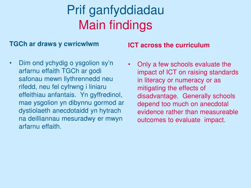 prif ganfyddiadau main findings 15