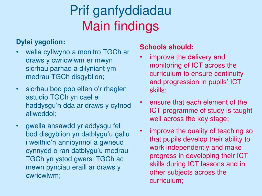 prif ganfyddiadau main findings 16