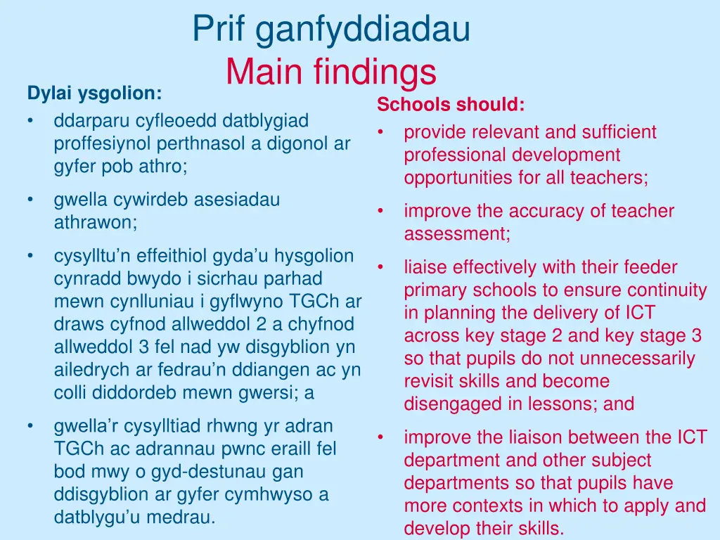 prif ganfyddiadau main findings 17