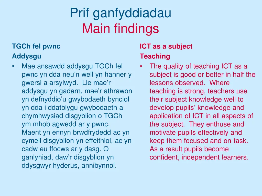 prif ganfyddiadau main findings 2