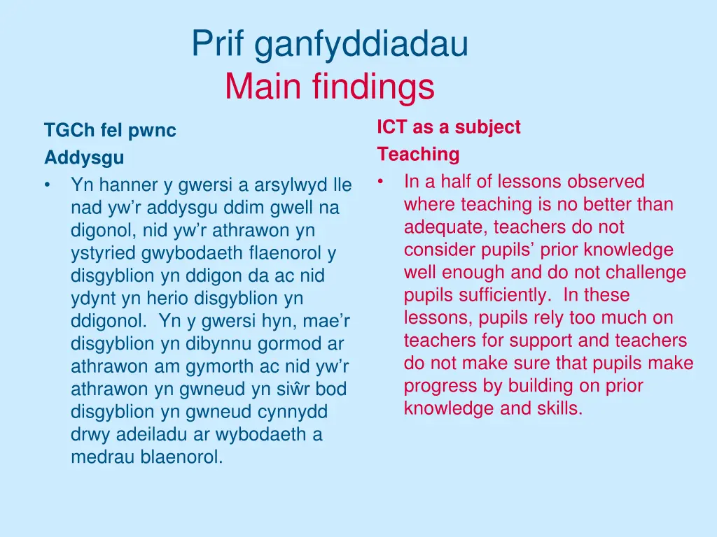prif ganfyddiadau main findings 3