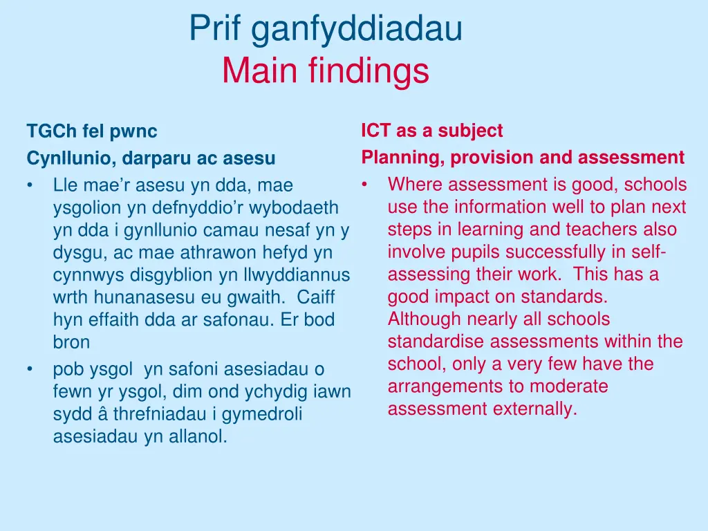 prif ganfyddiadau main findings 5