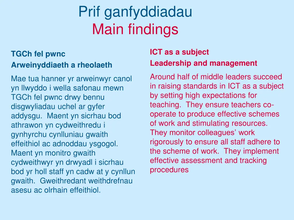 prif ganfyddiadau main findings 7