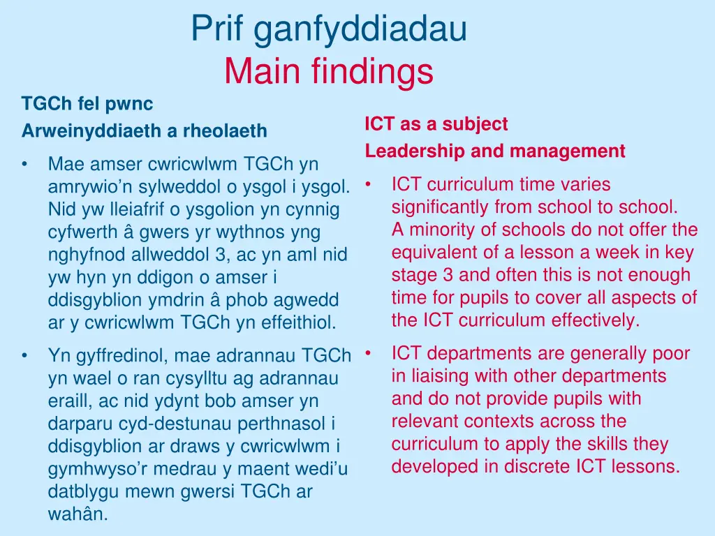 prif ganfyddiadau main findings 9
