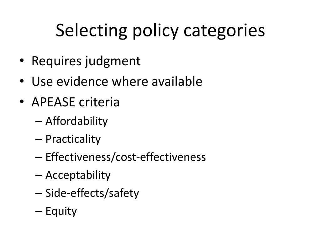 selecting policy categories