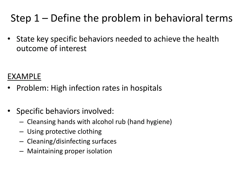 step 1 define the problem in behavioral terms